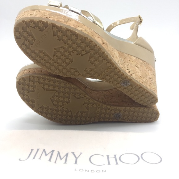 Jimmy Choo Patent Ankle Strap Open Toe Platform Wedge Sandals Size 38 - Picture 5 of 8